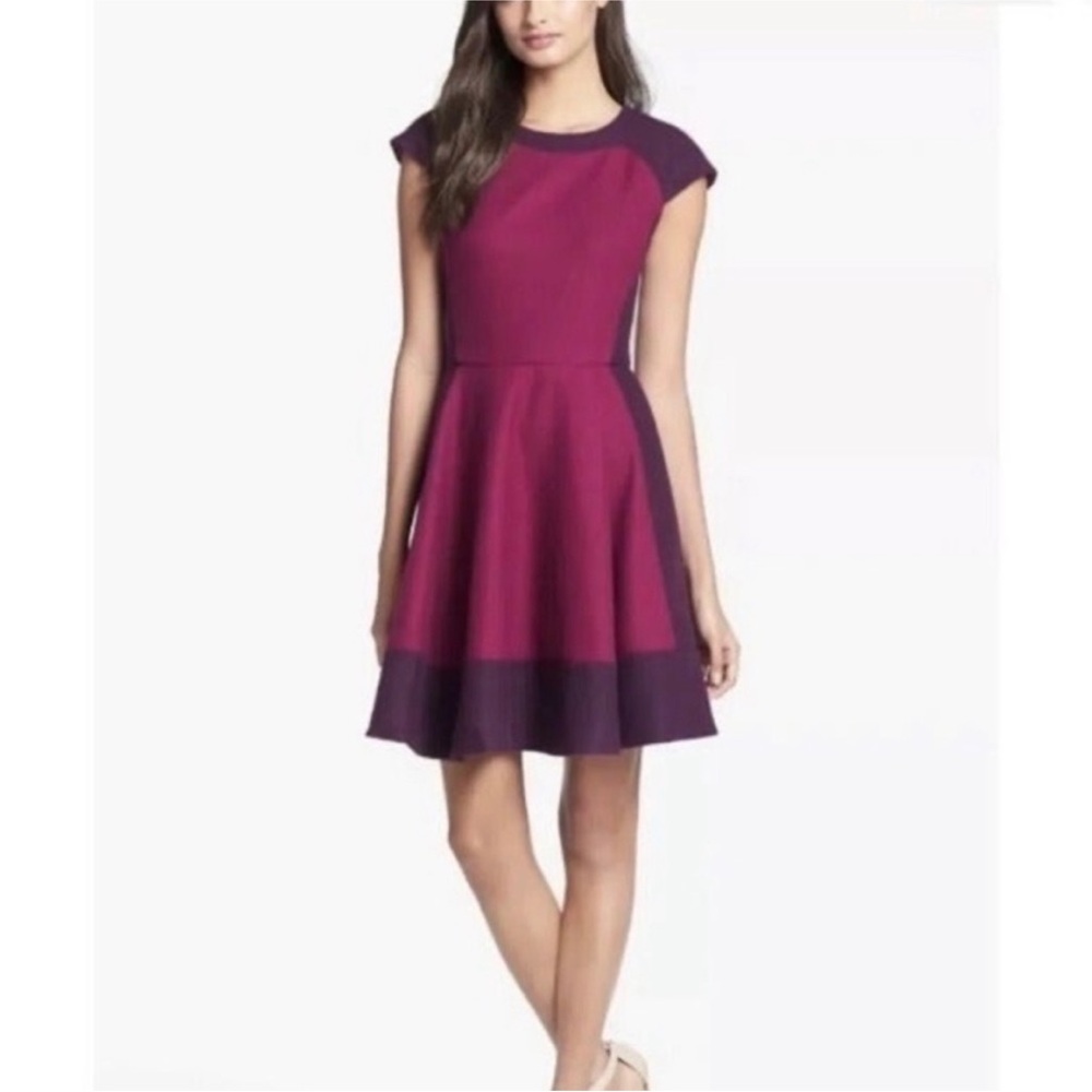 Ted Baker Linkah Colour Blocked Panel, Deep Pink Wool Blend Dress. US 4 / UK 1